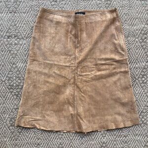 Tan Brown Suede Leather A‎ Line Perforated Skirt Womens Size Large